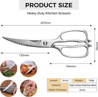 Sunnecko Kitchen Scissors for Food, Heavy Duty Scissors All Purpose Kitchen Shears That Come Apart, 9 Inch Fully Forged Stainless Steel with Curved Blades
