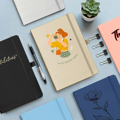 ENOMY Personalized Notebook &10 PC Pens Set A5 Journal Hardcover Custom Notebook 200 Lined Pages Business Notebook with Pen Holder for Holiday College Birthday Business Gift, Pink