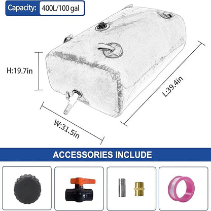 GHOSOONE 400 L/100 Gal Water Bladder Tank, Foldable Portable Water Storage Container, Emergency Water Bag for RV, Truck Bed, Fire Prevention, Drought Resistance, Blue