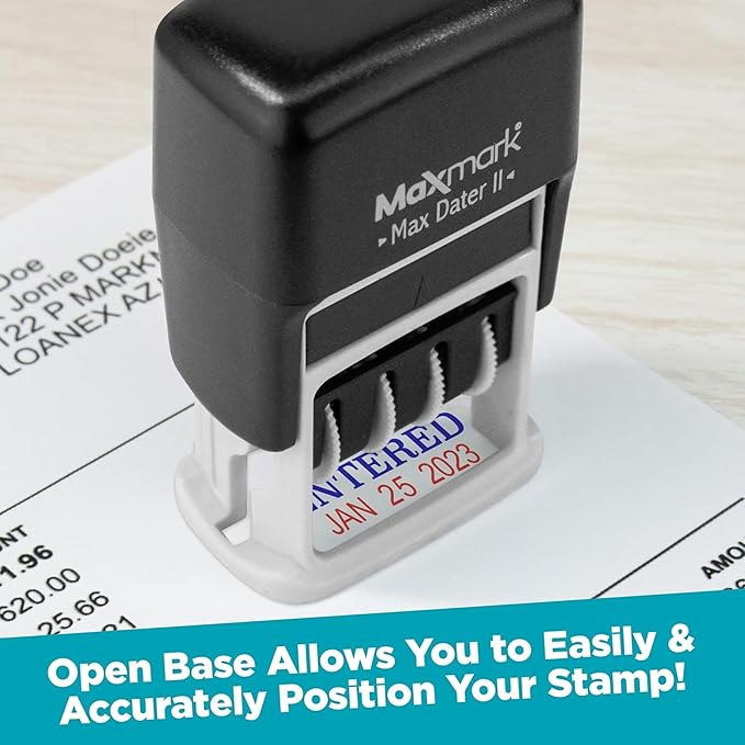 MaxMark Self-Inking Rubber Date Office Stamp with FAXED Phrase & Date - Black Ink (Max Dater II), 12-Year Band