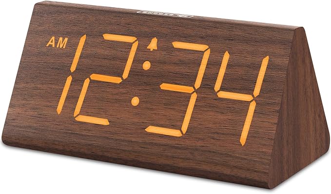 DreamSky Wooden Digital Alarm Clocks for Bedrooms - Electric Desk Clock with Large Numbers, USB Port, Loud Alarm for Heavy Sleepers, Adjustable Volume, Dimmer, Snooze, DST, Wood Décor, Adapter Powered