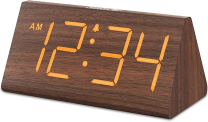 DreamSky Wooden Digital Alarm Clocks for Bedrooms - Electric Desk Clock with Large Numbers, USB Port, Loud Alarm for Heavy Sleepers, Adjustable Volume, Dimmer, Snooze, DST, Wood Décor, Adapter Powered