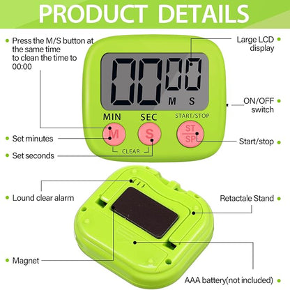 Weewooday 24 Pcs Digital Kitchen Timer Magnetic Timer Bulk On/Off Switch Minute Second Count up Countdown Loud Alarm for Exercise Cook Baking (Blue,Green)