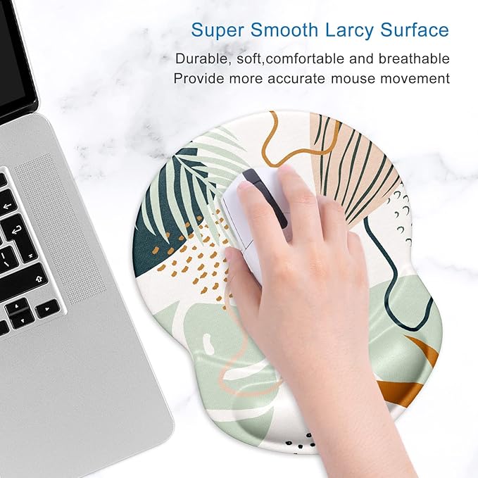 ITNRSIIET Ergonomic Mouse Pad with Gel Wrist Support Small Wrist Rest Smooth Surface Non-Slip PU Base Comfortable Office Supplies Pain Relief, 8.7 x 7.2 inches, Tropical Plants