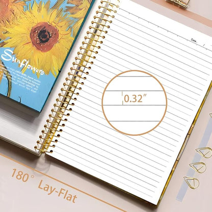 Large Spiral Notebook, B5, 300 Pages, 8x10 Big Notebook, Hardcover Large Journal, Thick Paper Lined Notebook, Vincent Van Gogh Sunflower gifts for Women and Children.