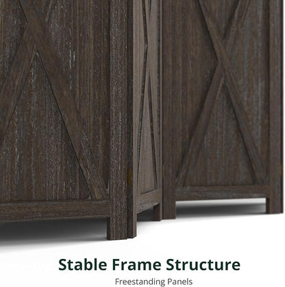 Cozy Castle Wood Room Divider, 6 Panels Folding Privacy Screen, 66.9'' Wall Divider, Barnwood Room Separator, Freestanding Partition, Temporary Wall for Decorative, Rustic Brown