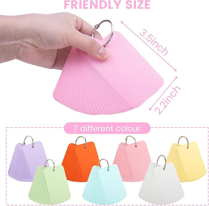 Koogel 1500PCS Flash Cards for Studying with Metal Rings, 2.2 x 3.5 Inch, Colored Index Cards Bulk, Portable Small Notecard Memo Scratch Pads for Students,Teachers, Office Home School, 7 Colors