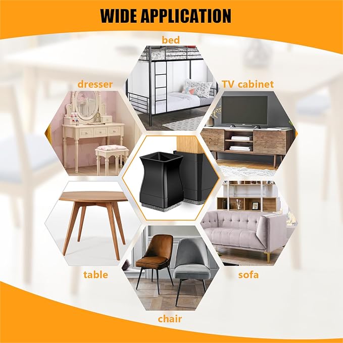 Square Chair Leg Protectors for Hardwood, 16Pcs Silicone Chair Legs Caps to Prevent Floor from Scratches and Reduce Noise, Easy to Move(1.25 Inch Black).