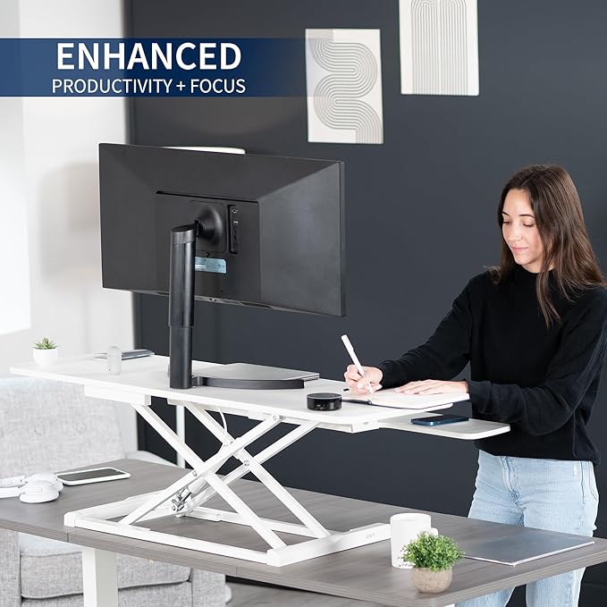 VIVO 48 inch Desk Converter, K Series, Height Adjustable Sit to Stand Riser, Dual Monitor and Laptop Workstation with Wide Keyboard Tray, White, DESK-V048KW