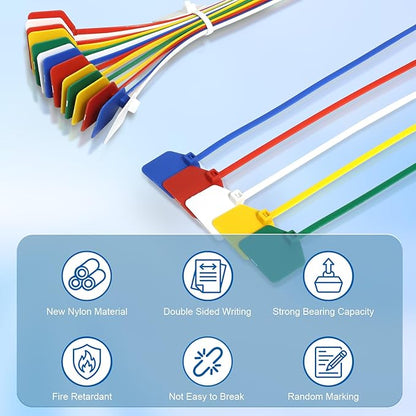 8 in Marker Nylon Cable Ties, Plastic Water Proof Tags, Self-Locking Written-on Cable Marker, Security Seals Label for Cabling, Wire Marking Label, Shipping Hanging Tags - Blue/ 100pcs