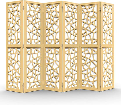 VINGLI 70'' H Room Divider, Non-Woven Fabric Privacy Screen, Indoor Partition Wall Dividers, Freestanding Hinged Space Separator with Modern Unique Pattern (Gold, 6 Panel)