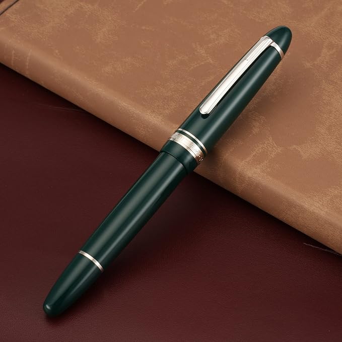 erofa Majohn P136 Piston Fountain Pen Fine Nib with Box, Green Resin Writing Pen Set