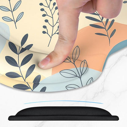 ITNRSIIET Ergonomic Mouse Pad with Comfort Gel Wrist Rest, Non-Slip PU Base, Smooth Textured Surface, Reduces Hand Fatigue & Wrist Pain, 8.7 x 7.2 Inch for Office Gaming Home, VividFoliage
