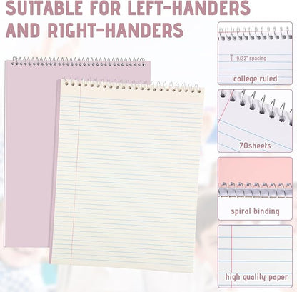 Maitys 6 Pcs Legal Pad Steno Spiral Notebook 8.5" x 11" Top Bound Spiral Pads Hard Cover College Ruled Notepad 70 Sheet Pad for School Office University Home(Pastel Color,Whimsical Style)