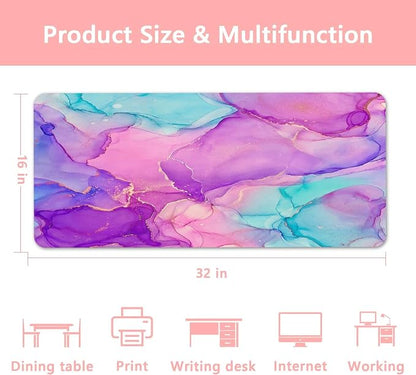 Britimes Purple Blue Marble Desk Mat Golden Painting Deak Pad Non-Slip PU Leather Large Keyboard Mouse Pad Office Desktop Accessories for Office,Work,Home Decor(31.5"X15.7")