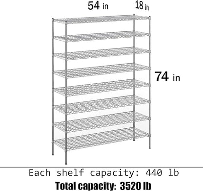 Regal Altair 18" Deep x 54" Wide x 74" Height Wire Shelving Kit | 8-Tier | NSF Commercial Storage Rack Unit