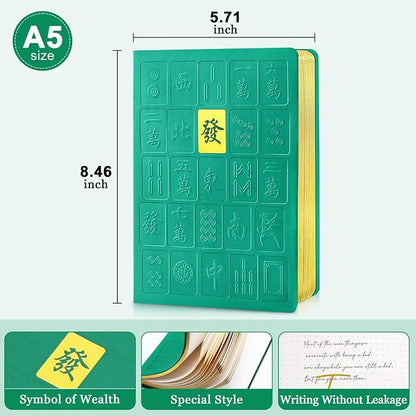 Journal Notebook, 196 Page Mahjong Design Hardcover Leather Book with Bookmark,Ruled Ivory Pages with Gold-plated Edges and Flat Circular Dots Journal, Suitable for Studying and Working (5.83“x8.27”)