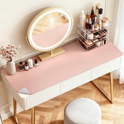 LovePads Makeup Mat for Vanity, 17 x 28 Dual-Sided Desk Pad & Vanity Cover Top, Waterproof PVC Protector Mat for Dresser, Nail Art, Craft Table (Pink+Silver)