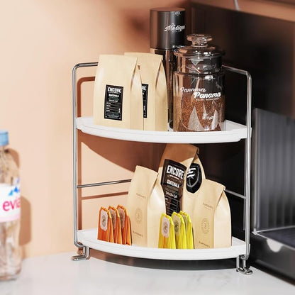 JANUS LiANG 2-Tier Corner Bathroom Countertop Organizer, Tiny Counter Corner Shelf Skincare Makeup Perfume Organizer and Organization for Kitchen (White)
