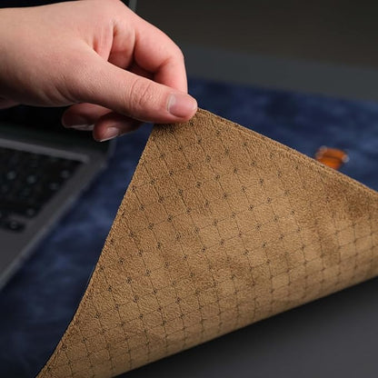 TORONATA Jersey Genuine Calfskin Leather Desk Pad, Office Desk Mat with Non-Slip Bottom, Smooth Surface for Mouse & Keyboard, Desk Protector (36x19 inches) (Navy)