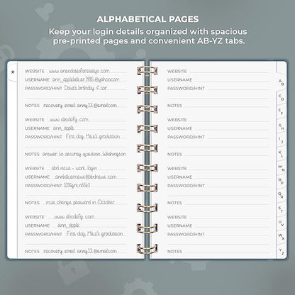 Clever Fox Password Book Spiral – Mini Internet Address & Password Organizer with Laminated Alphabetical Tabs – Small Password Keeper Journal – Hardcover, Pocket Size, 4.7x5.7” (Deep Sea)
