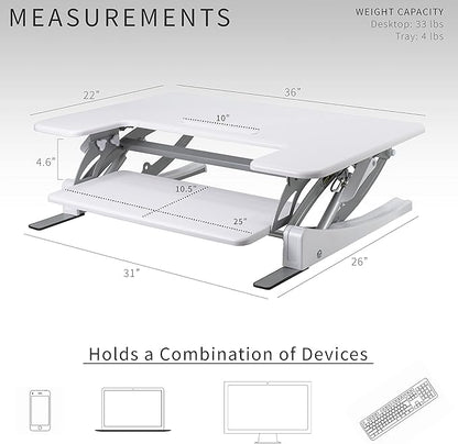 VIVO 36 inch Height Adjustable Stand Up Desk Converter, V Series, Quick Sit to Stand Tabletop Dual Monitor Riser Workstation, White, DESK-V000VW