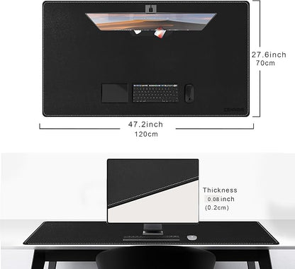 CENNBIE Leather Desk Pad Large, 47.2" x 27.5" Desk Mat Blotter Protector, Extended Non-Slip Mouse Pad, Waterproof PU Leather Desk mat for Desktop Office and Home (Black)