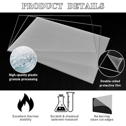 Roowest 1 Pcs 24 x 48 Inch, 1/8 Inch Thick Clear Acrylic Plexiglass Sheets Transparent Plastic Panels Sheets Cut to Size Cast Acrylic Board Panel with Protective Film for Craft DIY Project Sign Frame