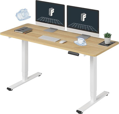 FLEXISPOT E6 3-Stage Dual Motor 60 x 24 Electric Standing Desk Sit Stand Up Desk, Holds 220 lbs, Adjustable Height w/Memory Presets, One-Piece Maple Desktop & White Frame, Ships in 2 Boxes