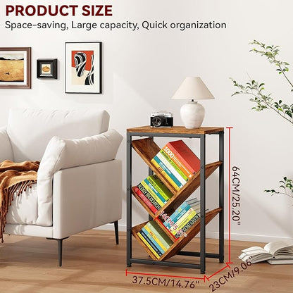 IBUYKE 5 Tier Tree Bookshelf, Small Desktop Bookshelf with Storage Organizer,for Books/CDs/Movies,Desk Display Bookcase for Bedroom Living Room,Rustic Brown,TBC003H