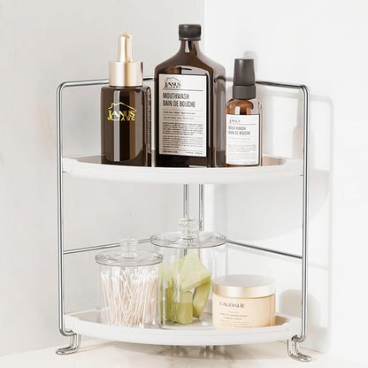 JANUS LiANG 2-Tier Corner Bathroom Countertop Organizer, Tiny Counter Corner Shelf Skincare Makeup Perfume Organizer and Organization for Kitchen (White)