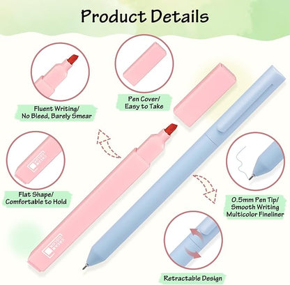 DazSpirit 12 Pastel No Bleed Bible Highlighters & 6 Color Pens Set | Quick-Dry Cute Aesthetic Markers in Assorted Colors for Bible Study, Journaling, Office and School Supplies