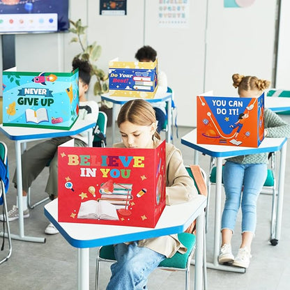 Crtiin 24 Pcs Privacy Folders for Students Desk Dividers Standard School Privacy Cardboard Board Testing Dividers Shield for Classroom Teacher Supplies Keep Eyes from roving(Encourage)