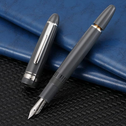 erofa Majohn P136 Piston Fountain Pen Medium Nib with Box, Gray Resin Writing Pen Set