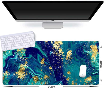 iCasso Extended Gaming Mouse Pad (35.4x15.7 in), Large Non-Slip Rubber Base Mousepad with Stitched Edges, Waterproof Keyboard Mouse Mat Desk Pad for Work, Game, Office, Home - Blue Marble - XXL