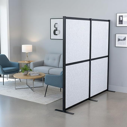 VIVO Modular Wall System, 2 PET Panels, Modern Professional Office Cubicle Dividers, Freestanding Privacy-Screen, 66 inches High, Light Gray, Black Frame, PP-MWS63B