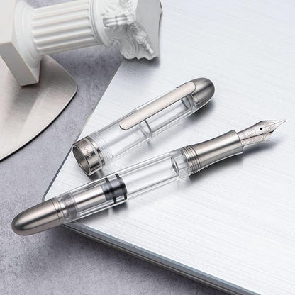 Asvine P36 Titanium Fountain Pen Piston Filling, Stub Nib 1.1mm Calligraphy Art Drawing Clear Demonstrator Acrylic with Case Set