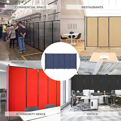 Versare Straightwall Sliding Portable Wall Partition | Freestanding Office Dividers | Locking Wheels | Temporary Room Separator | 11'3'' Wide x 6'10'' Tall Navy Blue Fabric Panels
