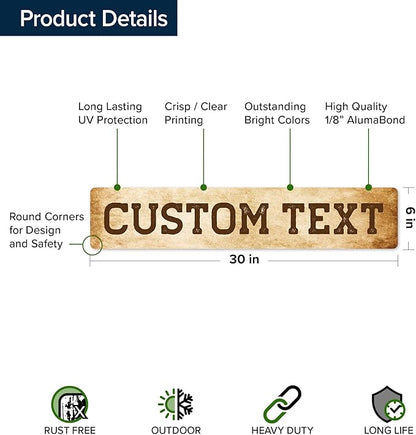Custom Sign, Custom Street Sign, 11 Font Colors, 13 Font Styles, 4 Hole Options, 22 Sizes, 6x30 Inches, Rust Free DiBound, Fade Resistant, Made in USA by My Sign Center (Vintage)