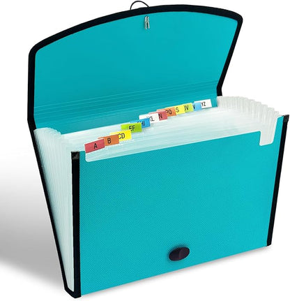 H4D 13-Pocket Accordion File Organizer, Expanding File Folder, Teal | Extra Back Mesh Pocket, Letter Size Paper, Pre-Printed and Customizable Labels, Expandable Document Organizer
