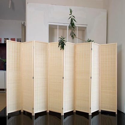 Loomveil 8 Panel Room Divider Folding Privacy Screen,67 inch Bamboo Panel Divider for Home Partition,Beige