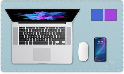 K KNODEL Desk Mat, Blotter, Dual-Sided Office Desk Pad, Waterproof Desk Mat for Desktop, Desk Blotters, PVC Leather Pad Protector (Light Blue, 23.6" x 13.8")