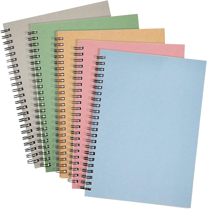 5 Pack 6x8 inch Spiral Journals, Small Notebooks Bulk with 120 Lined Pages for Work, Students, School, Writing (5 Colors Kraft Paper Covers)