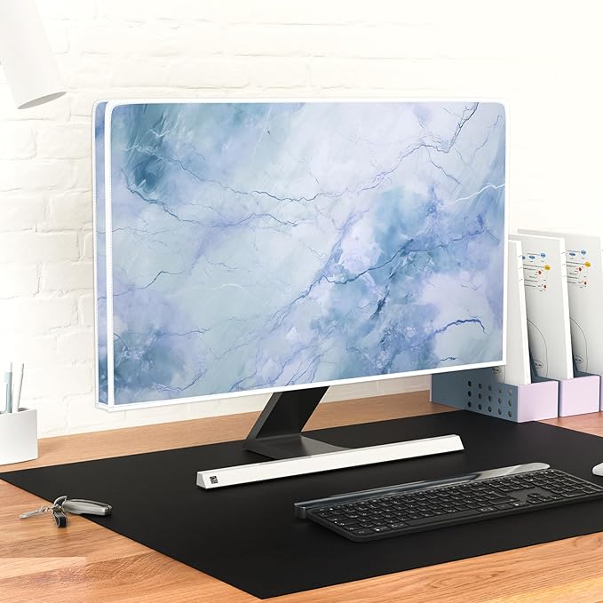 Baocicco Fashion Haze Blue Marble Screen TV Cover Cover 55 Inch Waterproof Full Body Covers for TV Display Screen Weatherproof Television Sleeve Compatible with Television LED LCD OLED TV