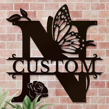 Personalized Custom Letter Name metal Signs,Custom Black Letter Monogram Wall Art Decor,Metal Signs Plaques Outdoor wall Decorative Signage (N)