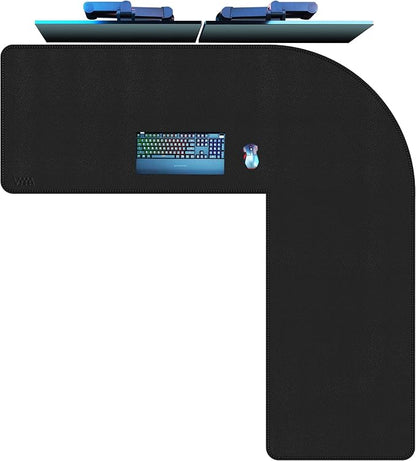 Vyaaa L Shaped Leather Desk Pad, 59" x 59" x 19.6" Large PU Leather Corner Desk Mat for Computer, Gaming, Writing, Home and Office（ Black）
