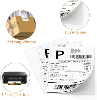 8.5" x 11" Sticker Paper for Inkjet Printers - 3000 Sheets Full Sheet Shipping Labels Printable Full Page Labels 8.5×11 White Sticker Paper for Laser Printing - Matte