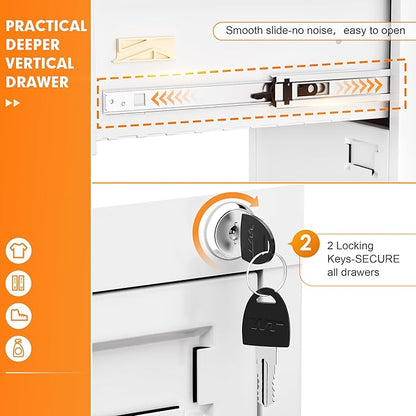 INTERGREAT 2 Drawers File Cabinet with Lock, 18" D Metal White Vertical Filing Cabinet for Hanging Folders, Easy Assemble