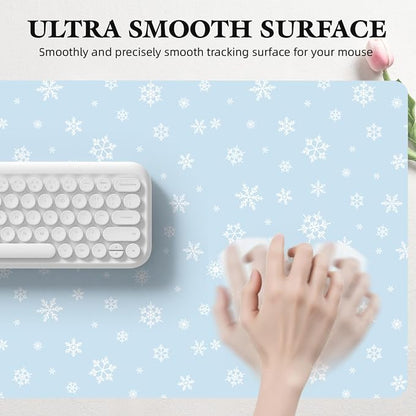 Winter Snowflake Leather Desk Mat Extended Gaming Mouse Pad | Non-slip Large Writing Pad Laptop Blotter Computer Keyboard Mat | Cute Blue Desk Protector for Home Office 27.6" x 13.8"