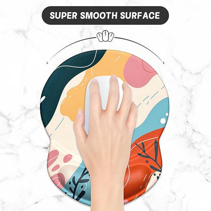 ITNRSIIET Ergonomic Mouse Pad with Gel Wrist Support Small Wrist Rest Smooth Surface Non-Slip PU Base Comfortable Office Supplies Pain Relief, 8.7 x 7.2 inches, Art Style Pattern